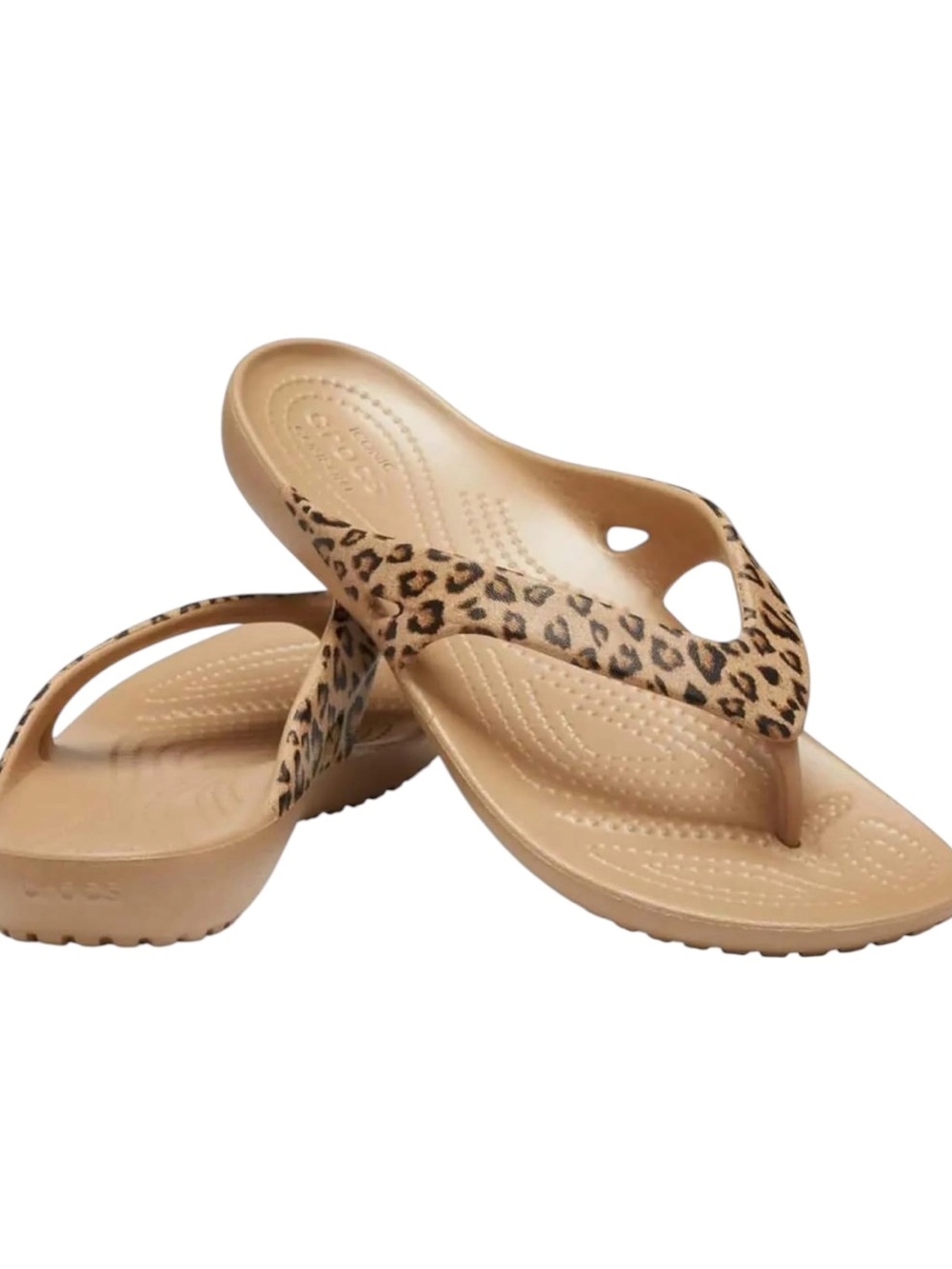CROCS Women's Kadee II Tan Leopard-Print Flip Flops Sandals Size 8 NWOT